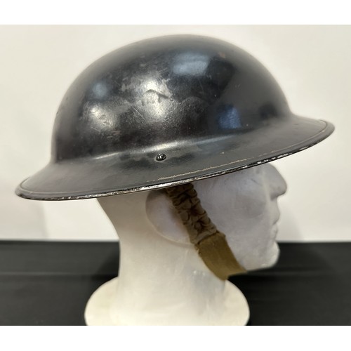 9175 - WW2 British Home Front Air Raid Wardens Steel helmet. Original black paint with white 