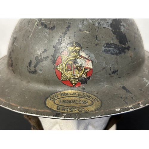 9177 - WW2 British Home Front National Fire Service Steel Helmet. NFS Decal to front along with rare factor... 