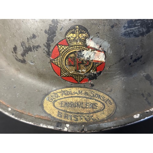 9177 - WW2 British Home Front National Fire Service Steel Helmet. NFS Decal to front along with rare factor... 