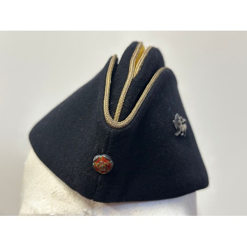 9202 - WW2 British Kings Own Officers Coloured Field Service Cap in Torin style with silver & enamel Rose t... 