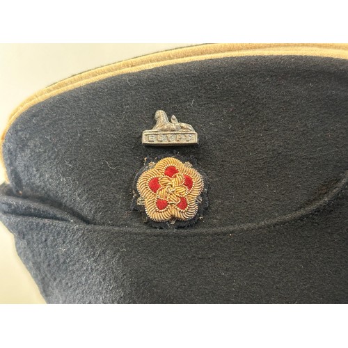 9203 - WW2 British East Lancs Regiment Officers Coloured Field Service Cap. Silver mounted buttons to front... 