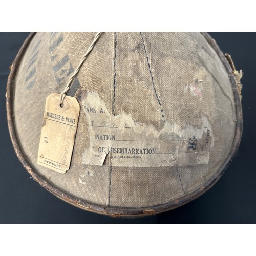 9212 - British Army Pre War Officers Tropical Pith Helmet and original Indian made tin with canvas covered ... 