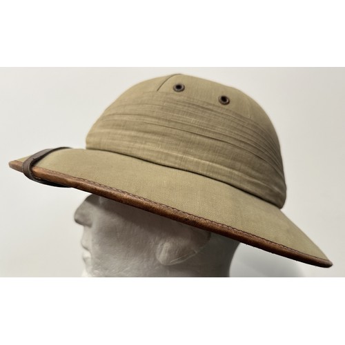 9212 - British Army Pre War Officers Tropical Pith Helmet and original Indian made tin with canvas covered ... 