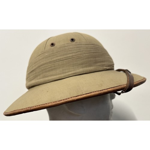 9212 - British Army Pre War Officers Tropical Pith Helmet and original Indian made tin with canvas covered ... 