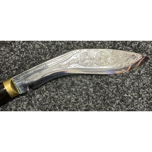 9286 - Pair of Gurhka Kukri Knives: One with a single edged blade 245mm in length engraved with a Dragon. O... 