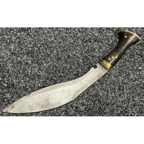 9286 - Pair of Gurhka Kukri Knives: One with a single edged blade 245mm in length engraved with a Dragon. O... 