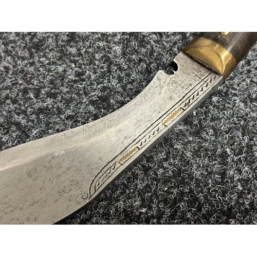 9286 - Pair of Gurhka Kukri Knives: One with a single edged blade 245mm in length engraved with a Dragon. O... 