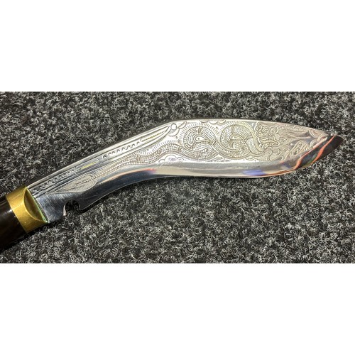 9286 - Pair of Gurhka Kukri Knives: One with a single edged blade 245mm in length engraved with a Dragon. O... 