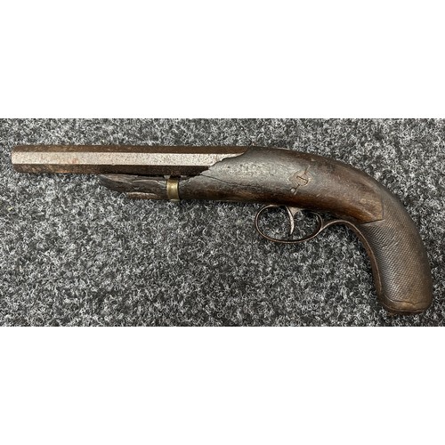 9322 - Percussion Cap Pistol with 160mm long Octagonal Barrel. No hammer. Some of stock missing. No makers ... 