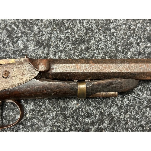 9322 - Percussion Cap Pistol with 160mm long Octagonal Barrel. No hammer. Some of stock missing. No makers ... 