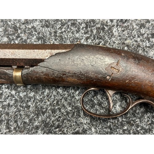 9322 - Percussion Cap Pistol with 160mm long Octagonal Barrel. No hammer. Some of stock missing. No makers ... 