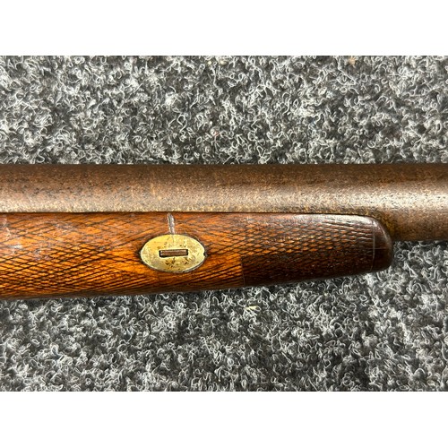 9323 - A single barrel percussion cap shotgun with 825mm long barrel. Bore approx. 23mm. Action holds at bo... 