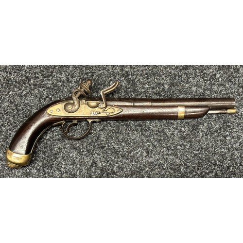 9324 - Flintlock Pistol with 260mm long barrel. Bore approx. 15mm. No makers mark. Action a/f. Overall leng... 