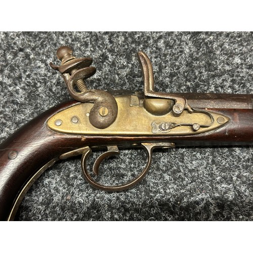 9324 - Flintlock Pistol with 260mm long barrel. Bore approx. 15mm. No makers mark. Action a/f. Overall leng... 