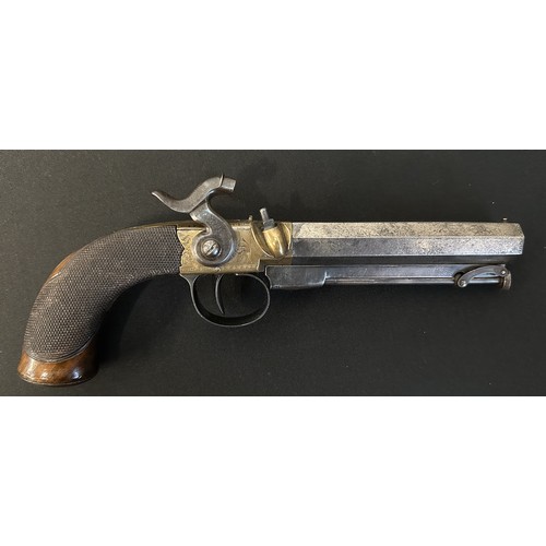 9327 - English Percussion Cap Belt Pistol with octagonal barrel 115mm in length. Bore approx. 13mm. Barrel ... 