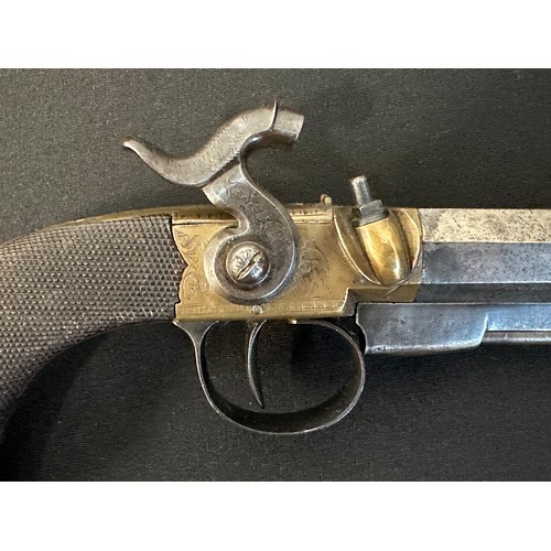 9327 - English Percussion Cap Belt Pistol with octagonal barrel 115mm in length. Bore approx. 13mm. Barrel ... 