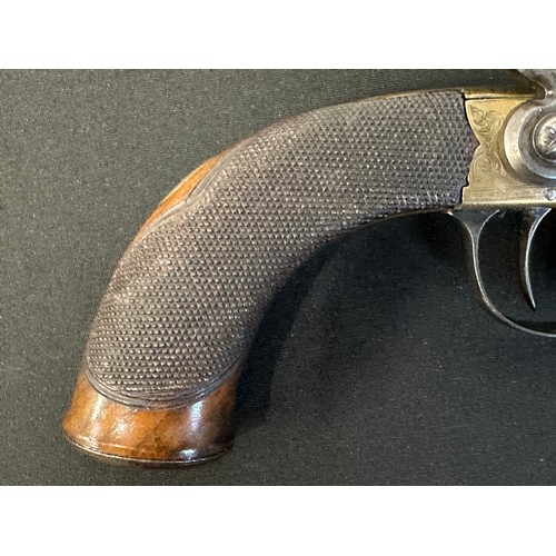 9327 - English Percussion Cap Belt Pistol with octagonal barrel 115mm in length. Bore approx. 13mm. Barrel ... 