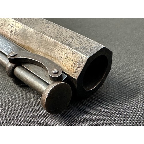 9327 - English Percussion Cap Belt Pistol with octagonal barrel 115mm in length. Bore approx. 13mm. Barrel ... 