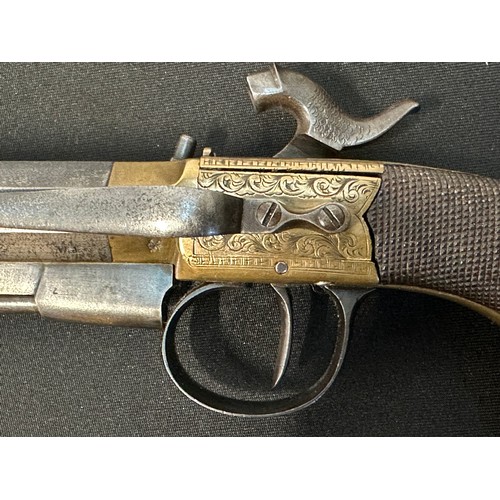 9327 - English Percussion Cap Belt Pistol with octagonal barrel 115mm in length. Bore approx. 13mm. Barrel ... 