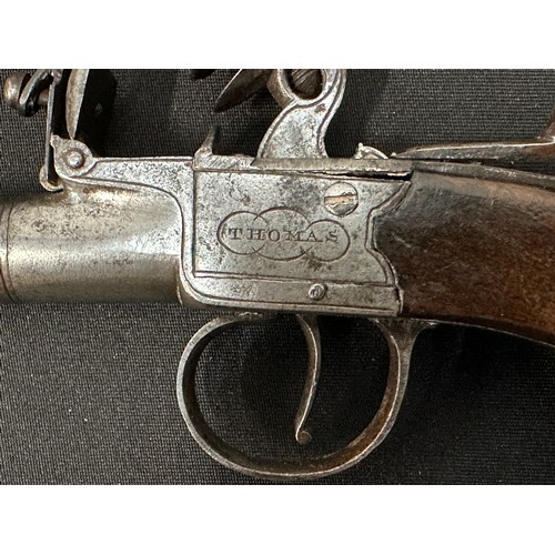 9328 - English Flintlock Pistol Pistol with 70mm long barrel, bore approx. 10mm. Barrel will unscrew. Lock ... 