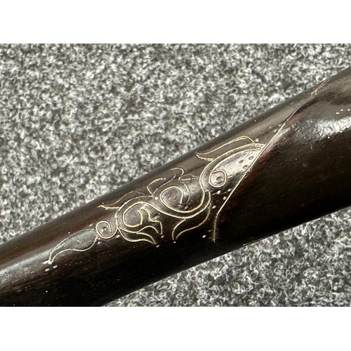 9329 - North African Flintlock Musket with 127cm long barrel. Bore approx. 15mm. Working action which holds... 