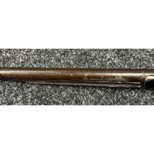 9329 - North African Flintlock Musket with 127cm long barrel. Bore approx. 15mm. Working action which holds... 