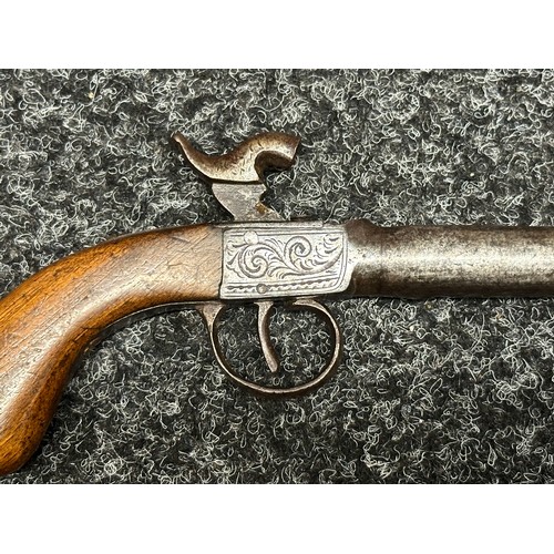 9337 - British Percussion Cap Pocket Pistol with 70mm long barrel with British proof marks, bore approx. 10... 