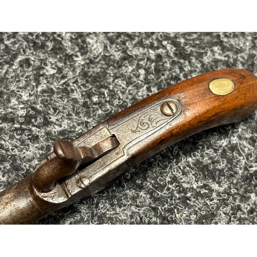 9337 - British Percussion Cap Pocket Pistol with 70mm long barrel with British proof marks, bore approx. 10... 