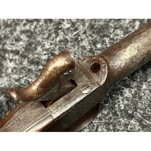 9337 - British Percussion Cap Pocket Pistol with 70mm long barrel with British proof marks, bore approx. 10... 