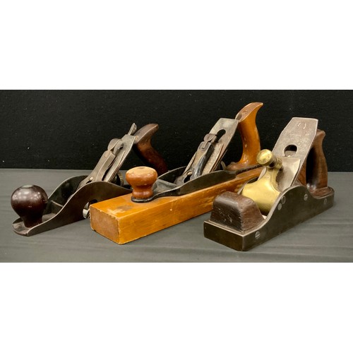 254 - Tools - a 19th century cast steel and walnut infill plane, brass clamp, I Sorby, Chesterfield blade,... 