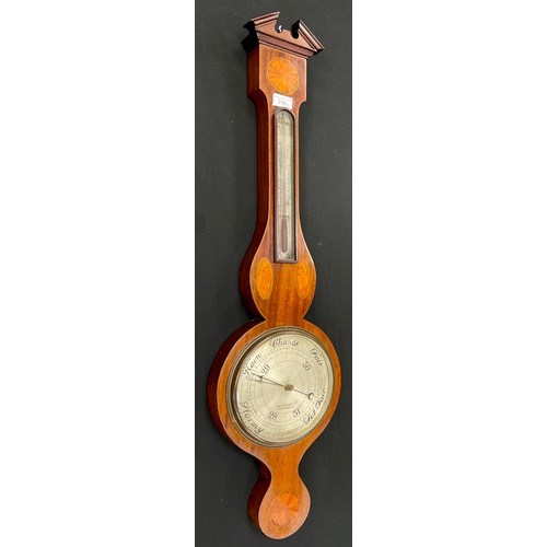 236 - A 19th century A W Webb Chesterfield inlaid mahogany wheel barometer, silvered scale and register, s... 