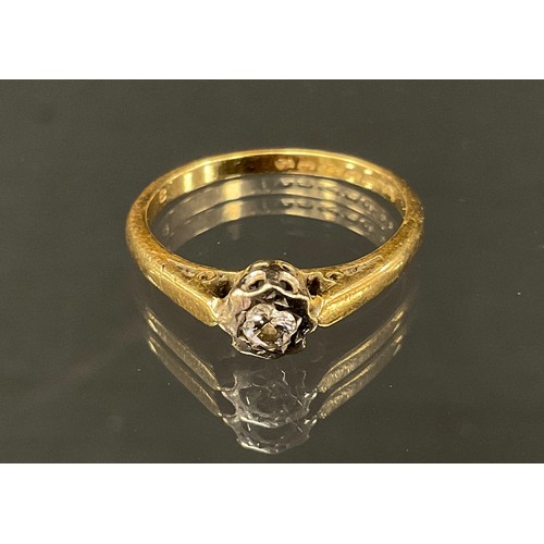 344 - A diamond solitaire ring, round brilliant cut diamond approx 0.08ct, 18ct gold shank, size L, 2.5g g... 