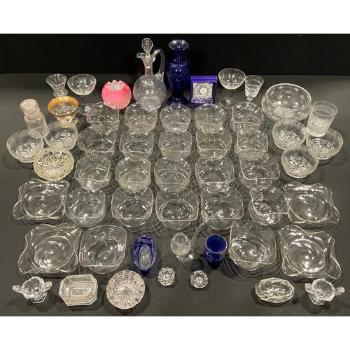 72 - A glass set of 23 Victorian finger bowls; rinsers; crystal clock; etc