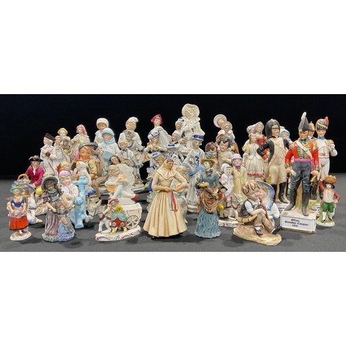 88 - A set of five Continental porcelain military figures; 19th century bisque figures; other 19th centur... 