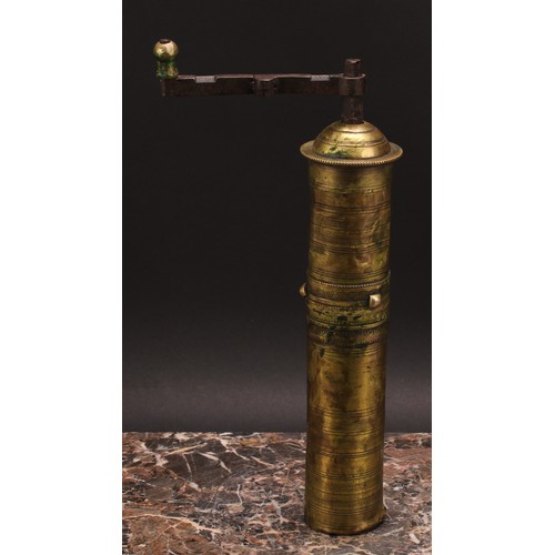 139 - A 19th century Turkish Ottoman brass spice or coffee grinder, Tughra seal, 30cm high