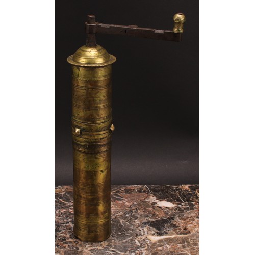 139 - A 19th century Turkish Ottoman brass spice or coffee grinder, Tughra seal, 30cm high