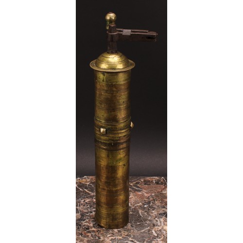 139 - A 19th century Turkish Ottoman brass spice or coffee grinder, Tughra seal, 30cm high