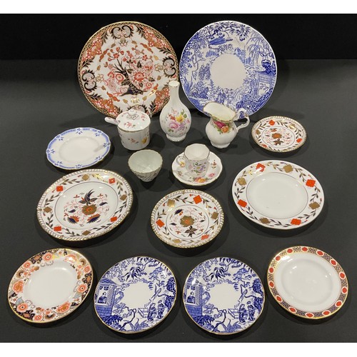 143 - A Royal Crown Derby 383 pattern dinner plate; other plates and saucers including Mikado, Asian Roase... 