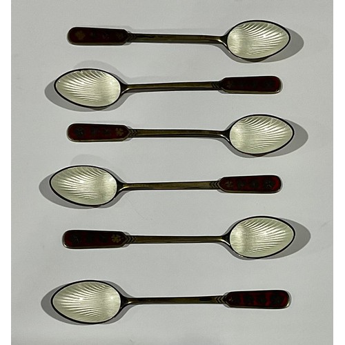 174 - A set of six Danish silver and enamel coffee spoons, marked 925, import marks (6)