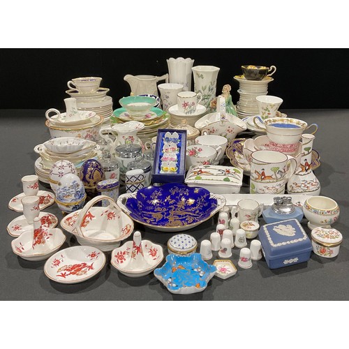 338 - Ceramics - Crown Staffordshire Hunting Scene, including box, vase, etc; a Spode chocolate cup, cover... 