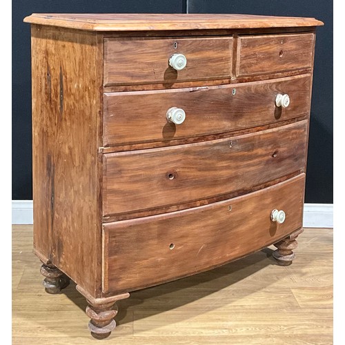 440 - A Victorian mahogany bowfront chest, of two short and three long graduated drawers, turned feet, 109... 