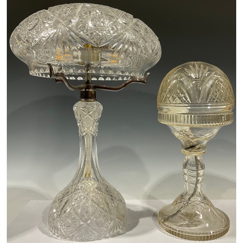 425 - A mid 20th century cut glass mushroom table lamp, 44cm high; another, smaller, 33cm high (2)