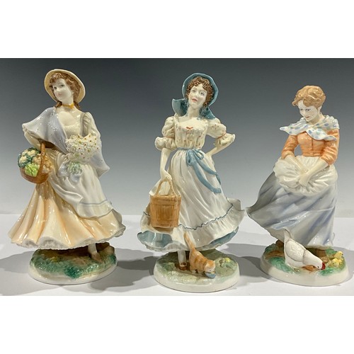 456 - A Royal Worcester figure, Market Day; others, The Milkmaid; A Farmer's Wife (3)