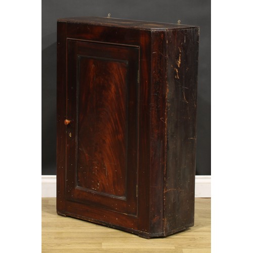 458 - A 19th century mahogany and pine wall-hanging provision cupboard, 98cm high, 71.5cm wide, 28.5cm dee... 