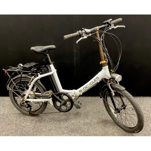 69 - A Byocycles folding electric bicycle, white frame.