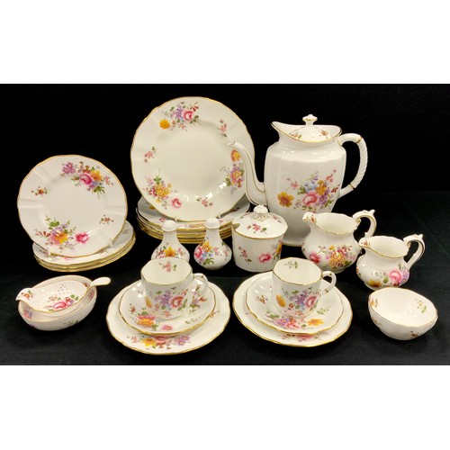 99 - Royal Crown Derby ‘Derby Posies’ ware including; coffee pot, milk jug, cream jug, six medium plates,... 