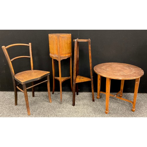 193 - An Edwardian inlaid walnut planter stand, 96cm high x 31cm diameter;  a Thonet bent-wood caré chair,... 