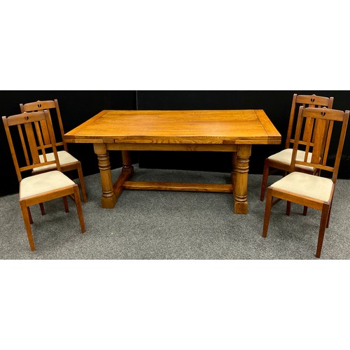 198 - An oak plank-top refectory dining table, by Brampton Furniture, extendable draw-leaves, turned colum... 