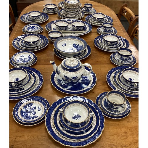 205 - A Booths Real Old Willow part table service for twelve including; twelve dinner plates, twelve mediu... 