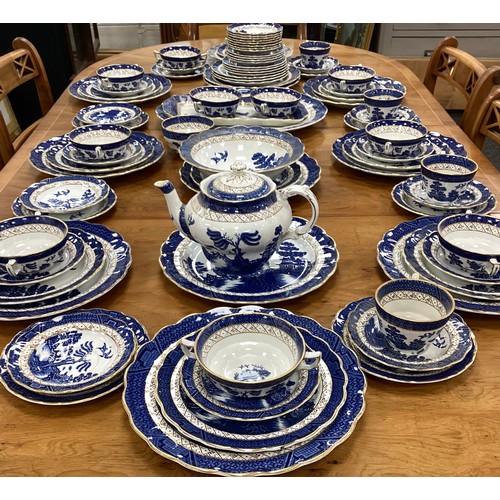 205 - A Booths Real Old Willow part table service for twelve including; twelve dinner plates, twelve mediu... 